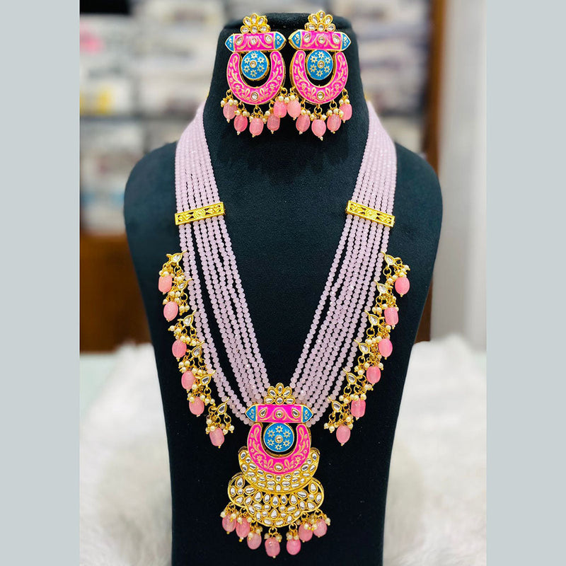 Shagna Gold Plated Kundan Stone And Beads Long Necklace Set