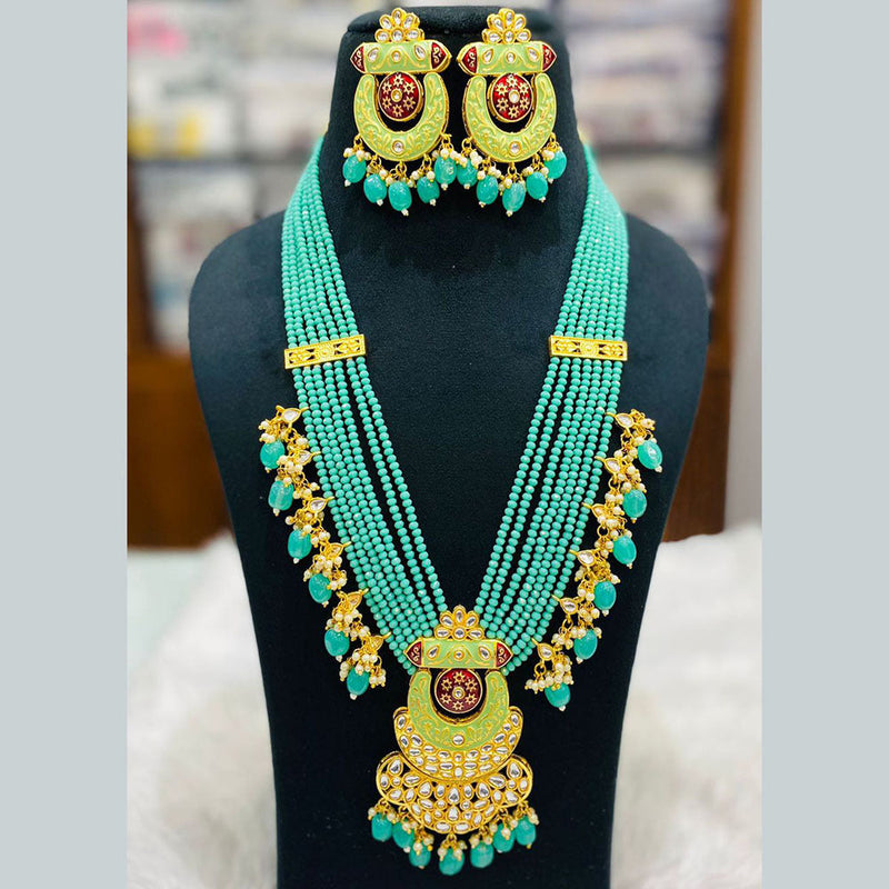 Shagna Gold Plated Kundan Stone And Beads Long Necklace Set