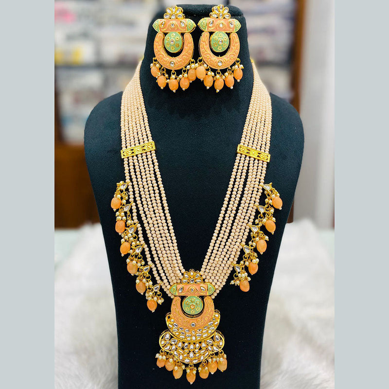 Shagna Gold Plated Kundan Stone And Beads Long Necklace Set