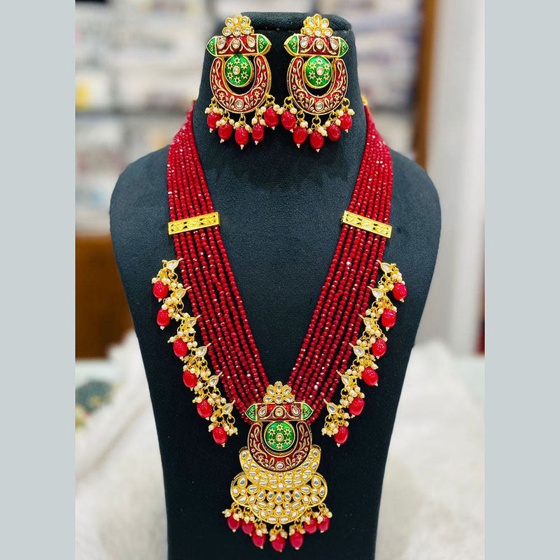 Shagna Gold Plated Kundan Stone And Beads Long Necklace Set