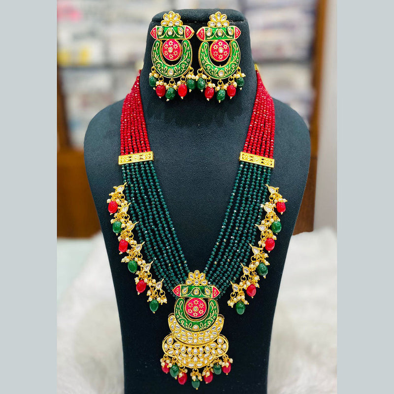 Shagna Gold Plated Kundan Stone And Beads Long Necklace Set