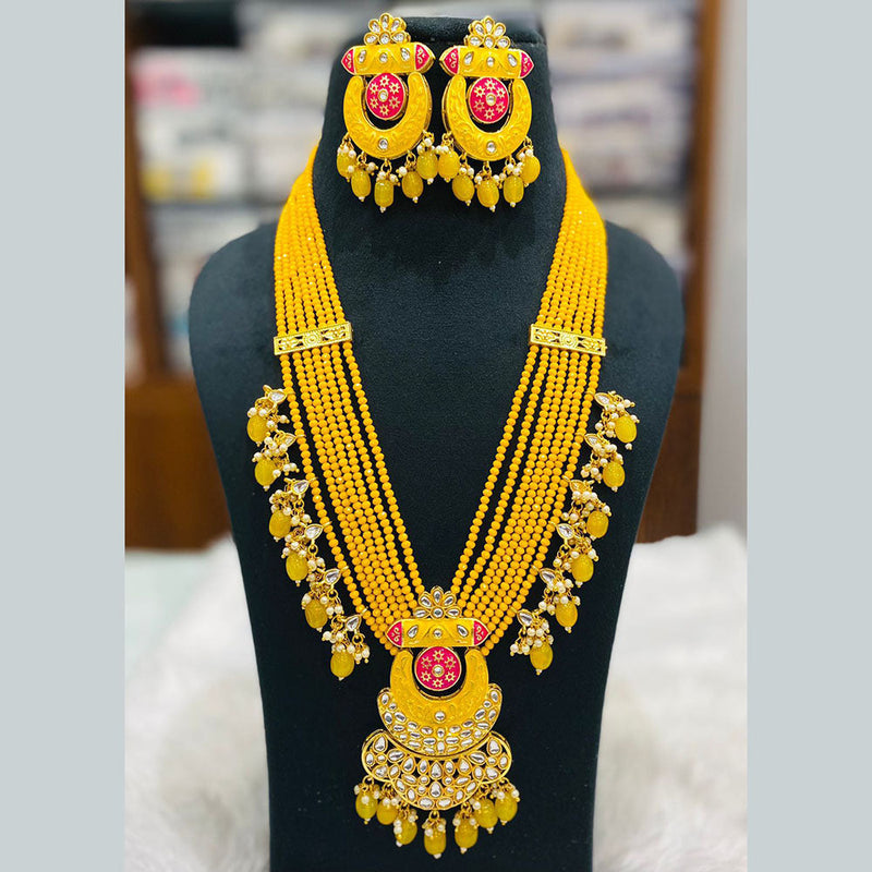 Shagna Gold Plated Kundan Stone And Beads Long Necklace Set