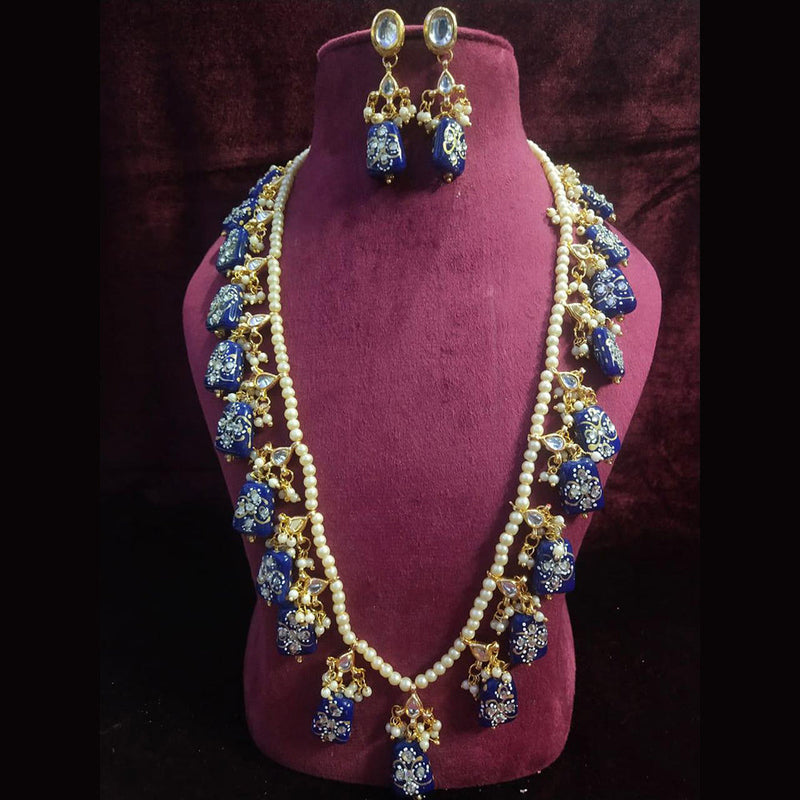 Shagna Gold Plated Pearl And Beads Long Necklace Set