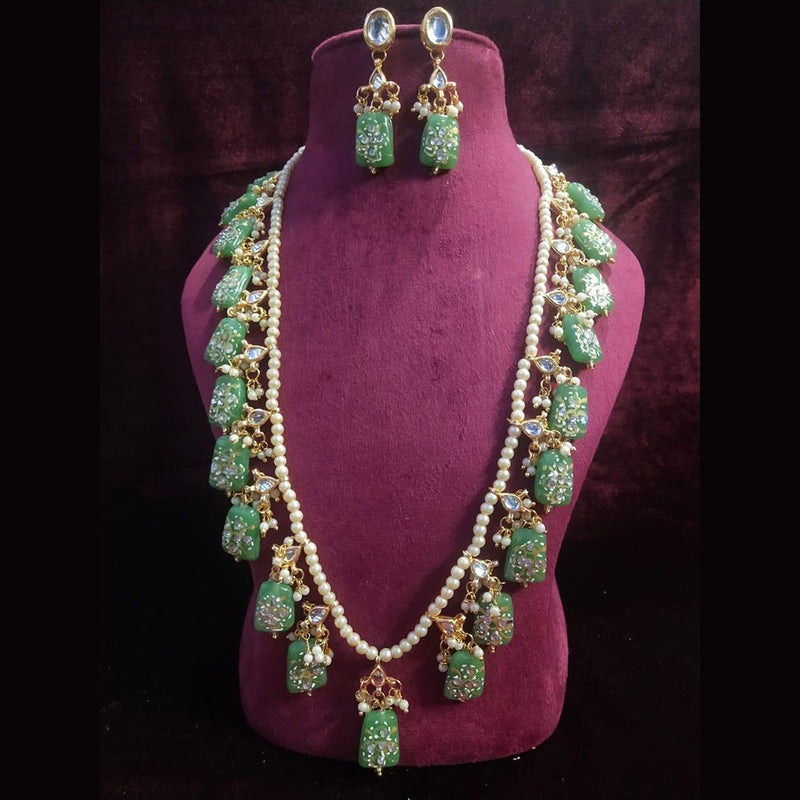 Shagna Gold Plated Pearl And Beads Long Necklace Set