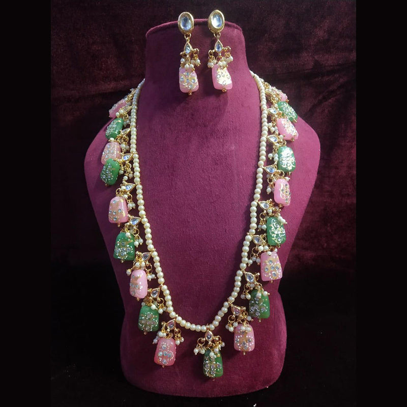 Shagna Gold Plated Pearl And Beads Long Necklace Set