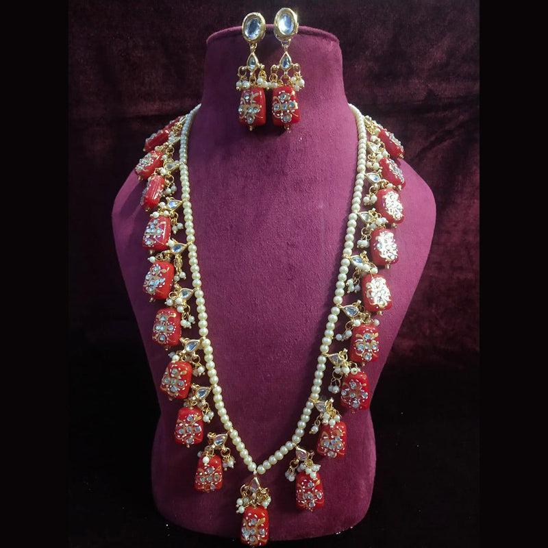 Shagna Gold Plated Pearl And Beads Long Necklace Set