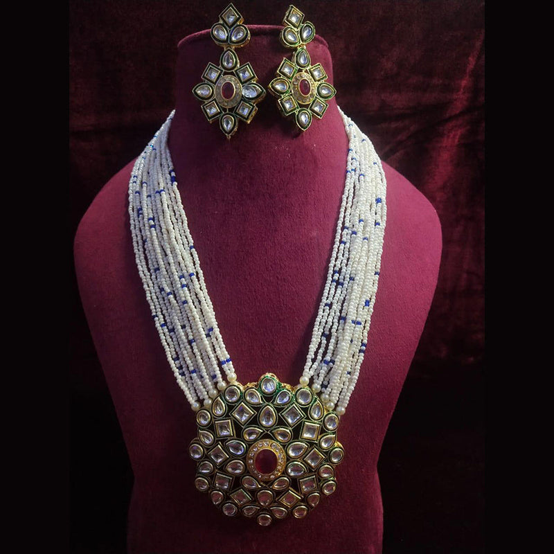 Shagna Gold Plated Kunda Stone And Pearl Necklace Set