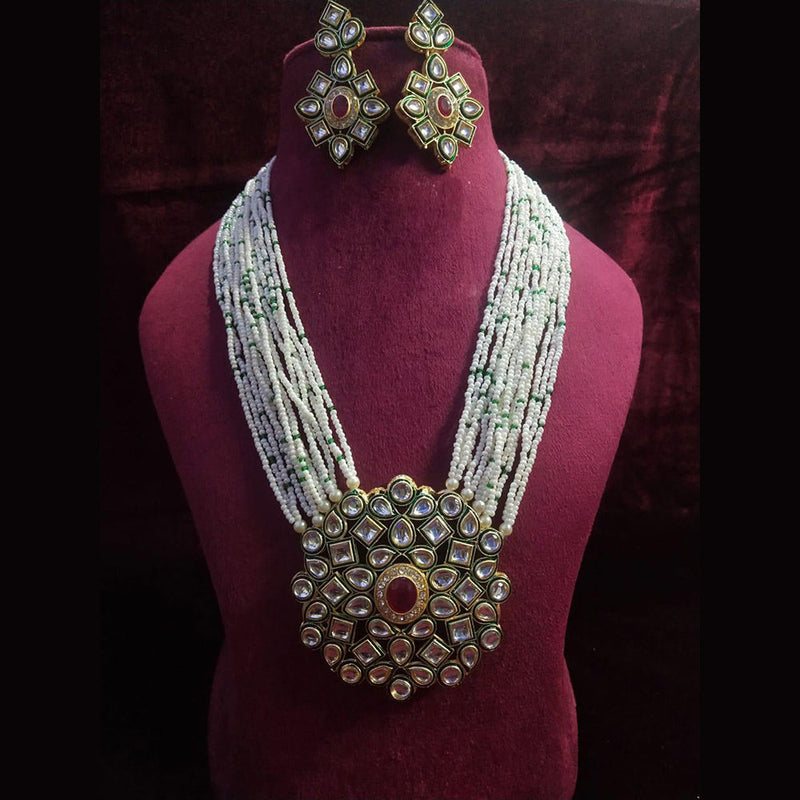 Shagna Gold Plated Kunda Stone And Pearl Necklace Set