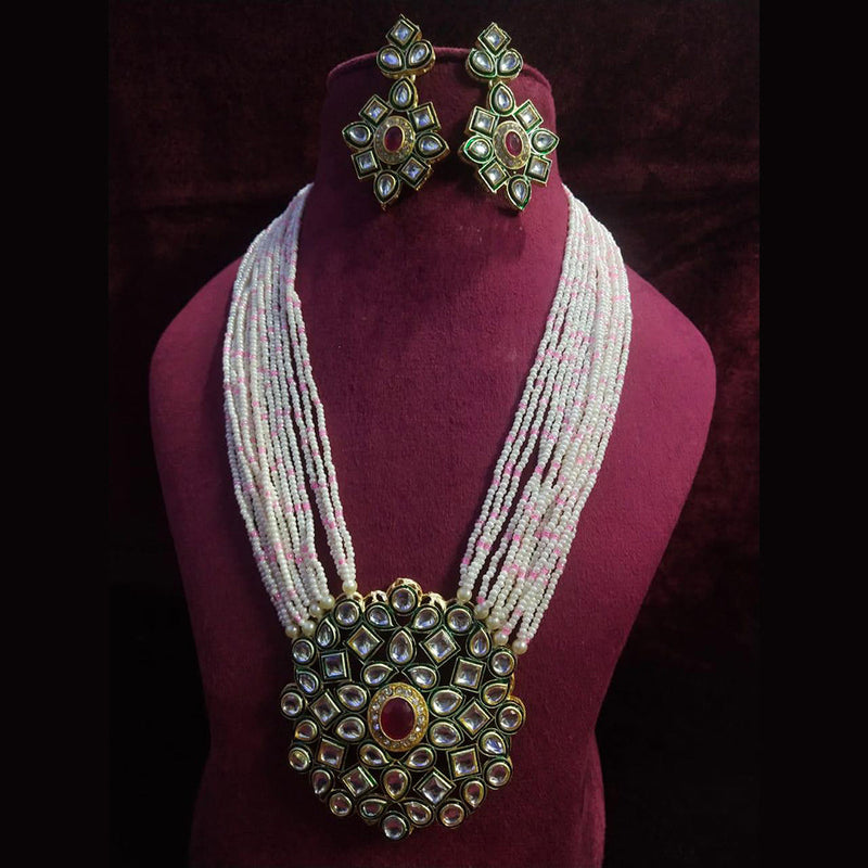 Shagna Gold Plated Kunda Stone And Pearl Necklace Set