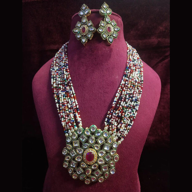 Shagna Gold Plated Kunda Stone And Pearl Necklace Set