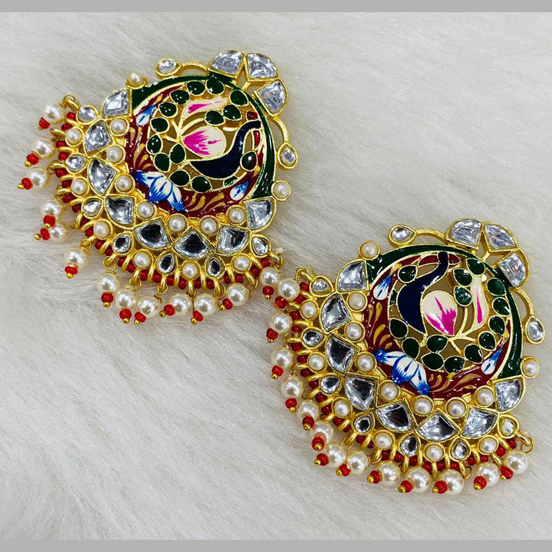 Shagna Gold Plated Meenakari And Pearl Dangler Earrings