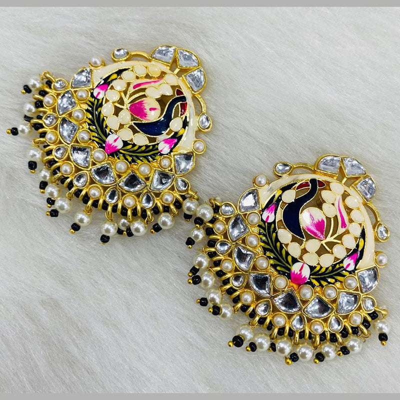 Shagna Gold Plated Meenakari And Pearl Dangler Earrings