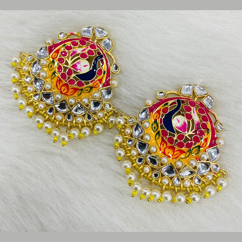 Shagna Gold Plated Meenakari And Pearl Dangler Earrings