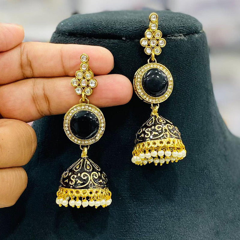 Shagna Gold Plated Kundan Stone And Meenakari Jhumki Earrings