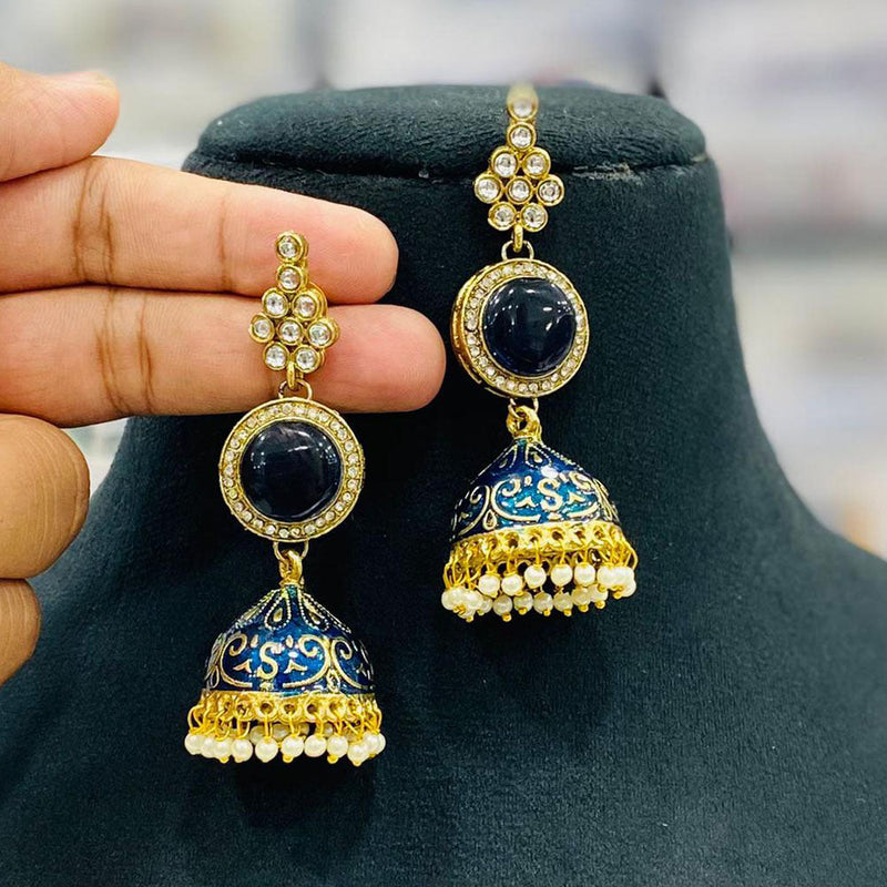 Shagna Gold Plated Kundan Stone And Meenakari Jhumki Earrings