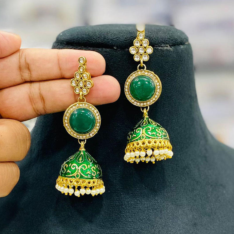 Shagna Gold Plated Kundan Stone And Meenakari Jhumki Earrings