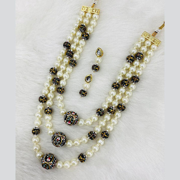 Shagna Gold Plated Pearl And Beads Multi Layer Necklace Set