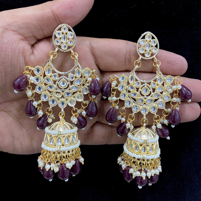 Shagna Gold Plated Kundan Stone Jhumki Earrings