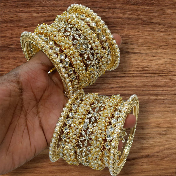Shagna Gold Plated Pearl And Austrian Stone Bangles Set