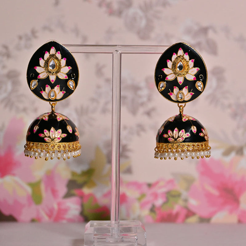 Shagna Gold Plated Kundan Stone And Meenakari Jhumki Earrings