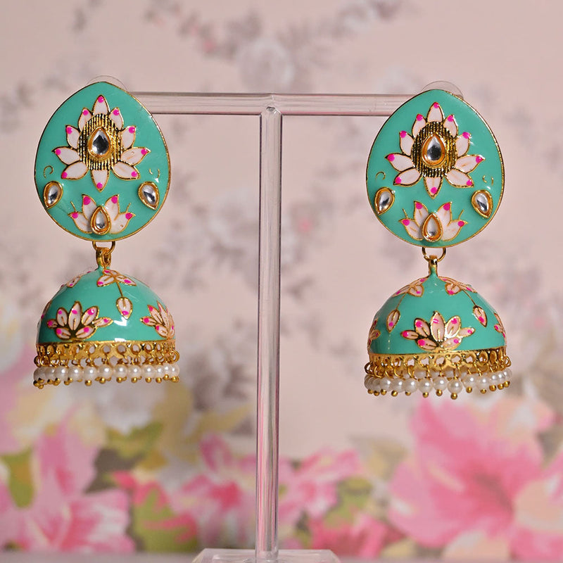 Shagna Gold Plated Kundan Stone And Meenakari Jhumki Earrings