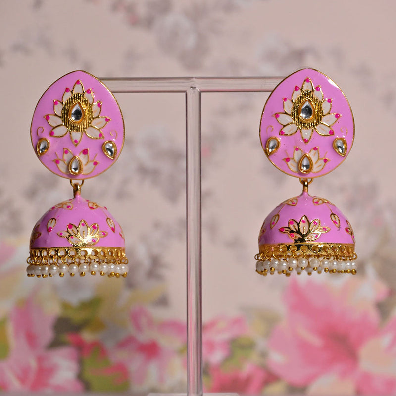 Shagna Gold Plated Kundan Stone And Meenakari Jhumki Earrings