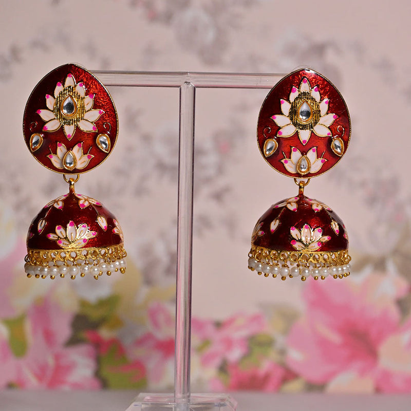 Shagna Gold Plated Kundan Stone And Meenakari Jhumki Earrings