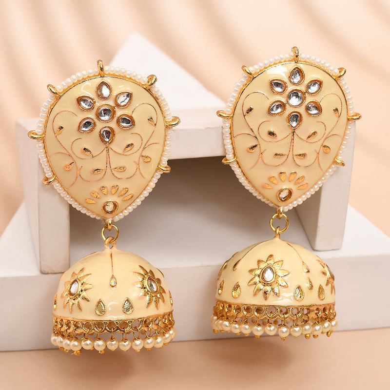 Shagna Gold Plated Kundan Stone And Meenakari Jhumki Earrings