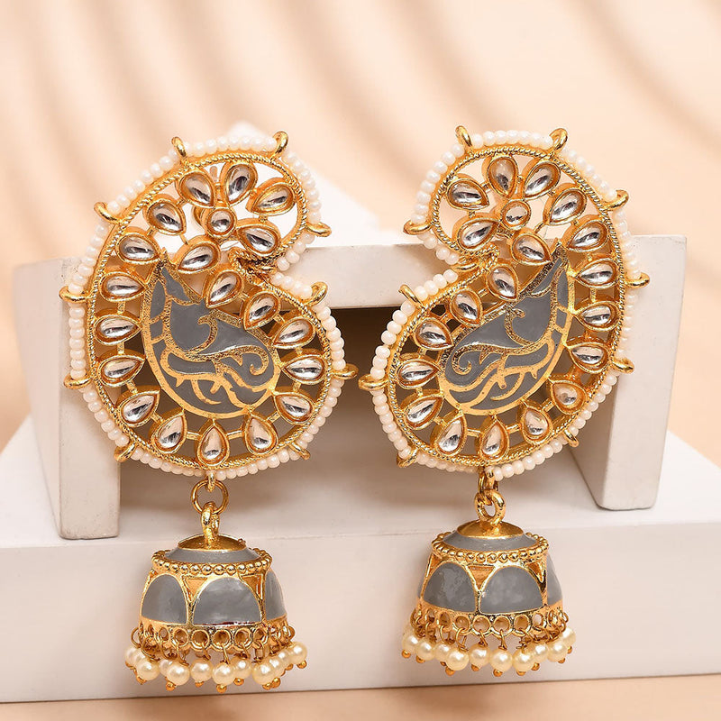 Shagna Gold Plated Kundan Stone And Meenakari Jhumki Earrings