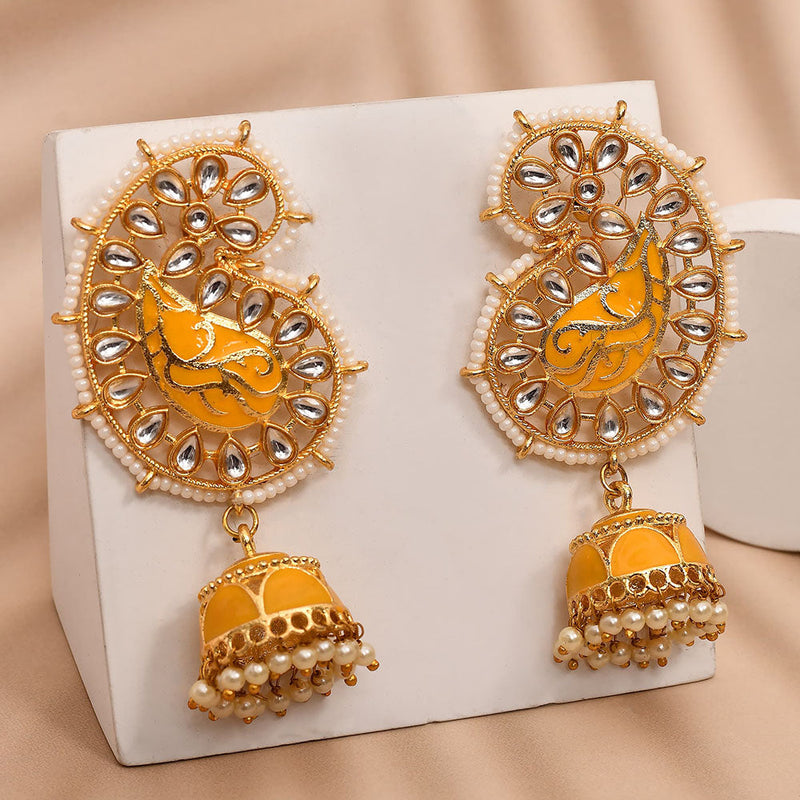 Shagna Gold Plated Kundan Stone And Meenakari Jhumki Earrings