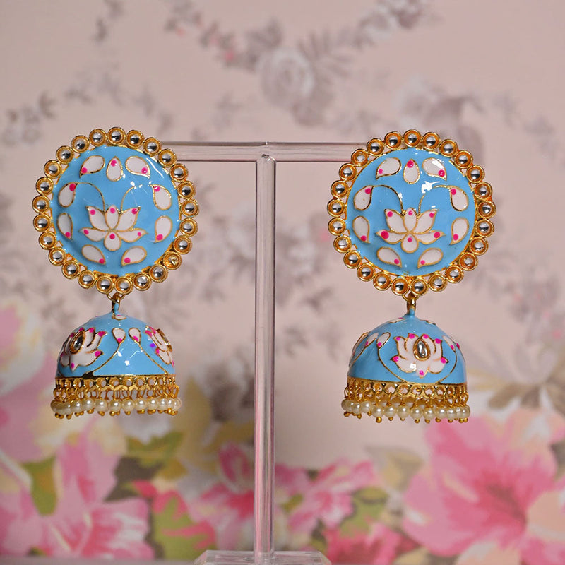 Shagna Gold Plated Kundan Stone And Meenakari Jhumki Earrings