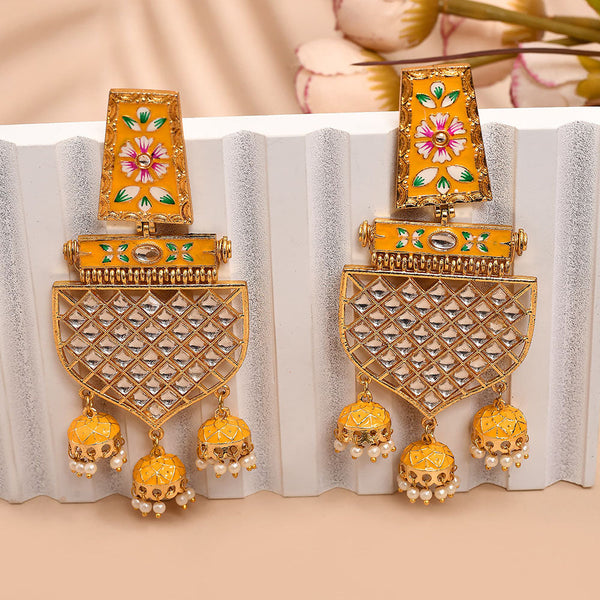 Shagna Gold Plated Kundan Stone And Meenakari Jhumki Earrings