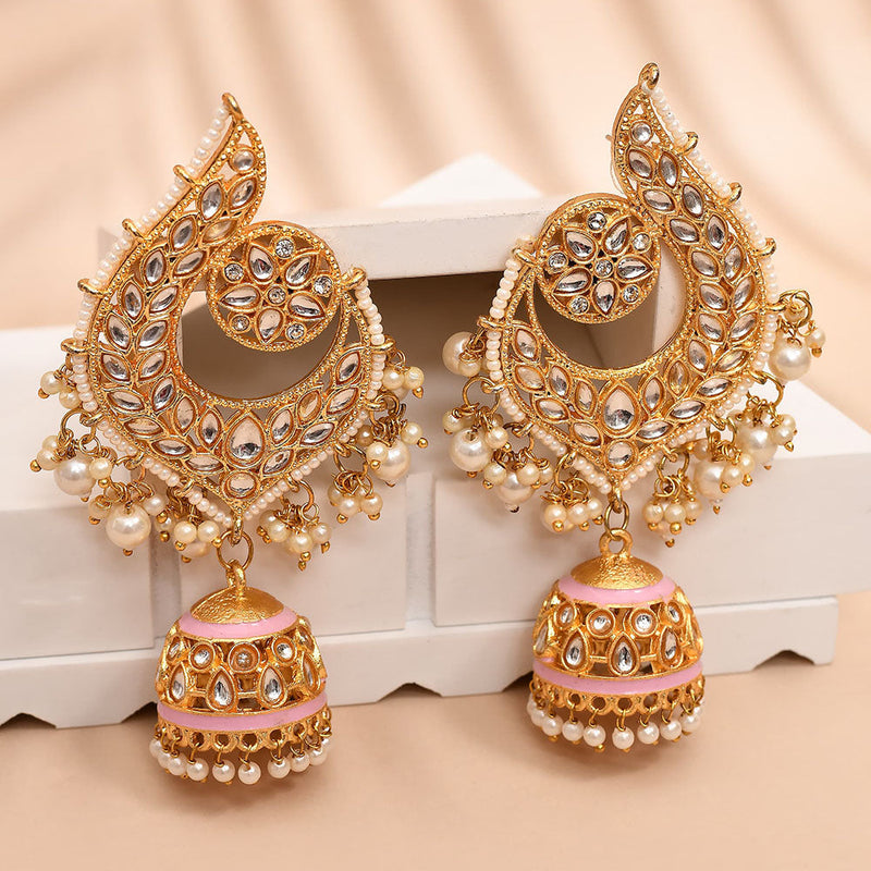 Shagna Gold Plated Kundan Stone And Meenakari Jhumki Earrings