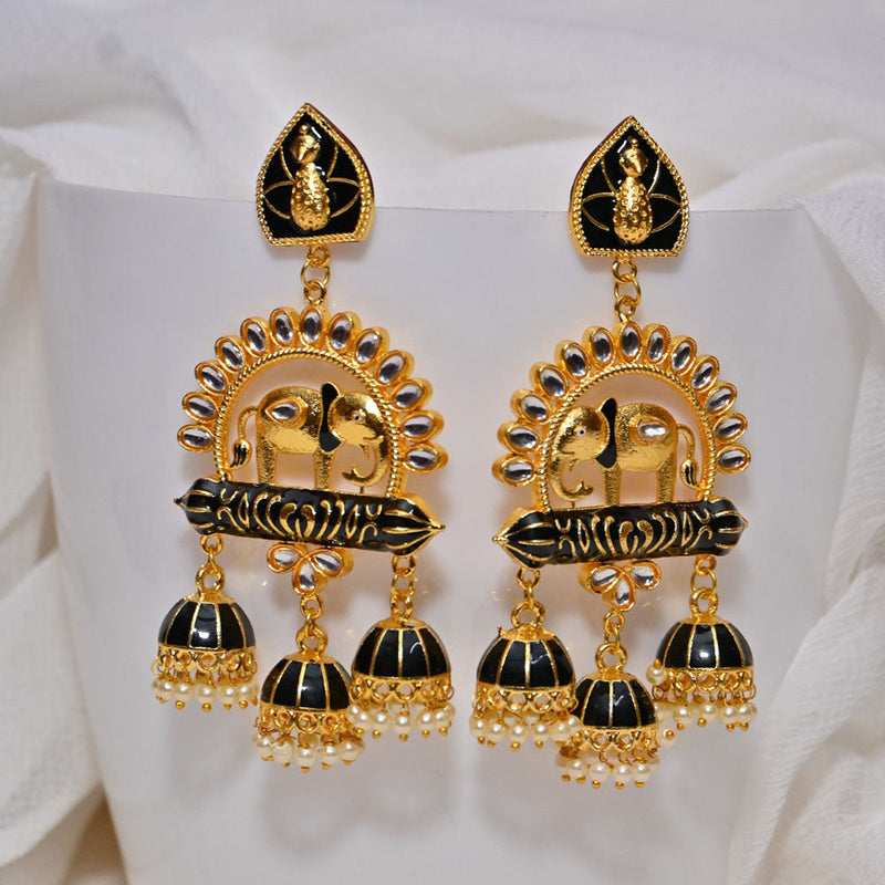 Shagna Gold Plated Kundan Stone And Meenakari Jhumki Earrings