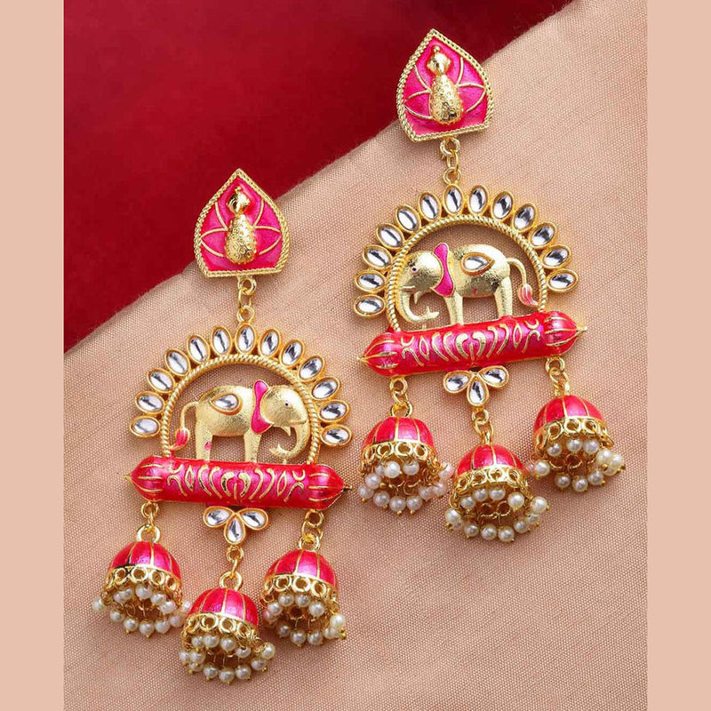 Shagna Gold Plated Kundan Stone And Meenakari Jhumki Earrings