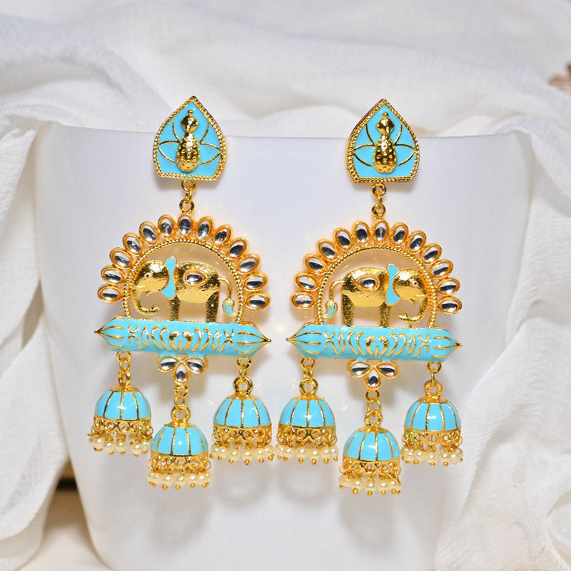 Shagna Gold Plated Kundan Stone And Meenakari Jhumki Earrings