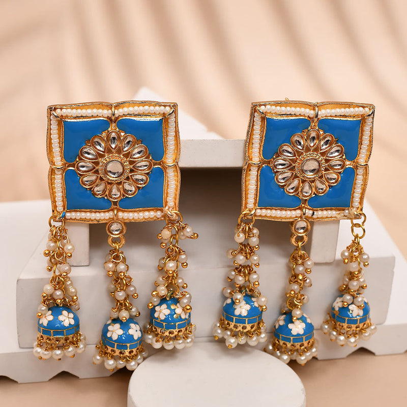 Shagna Gold Plated Kundan Stone And Meenakari Jhumki Earrings