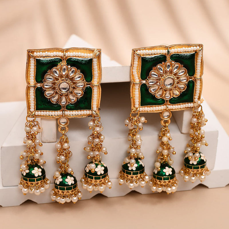 Shagna Gold Plated Kundan Stone And Meenakari Jhumki Earrings