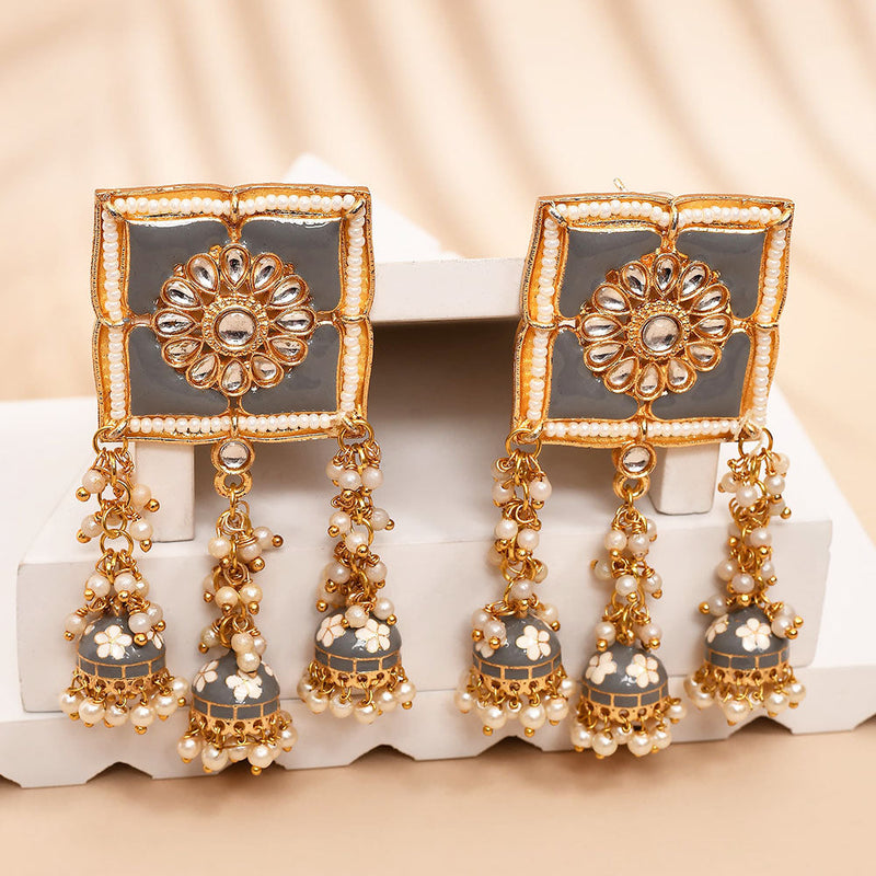 Shagna Gold Plated Kundan Stone And Meenakari Jhumki Earrings