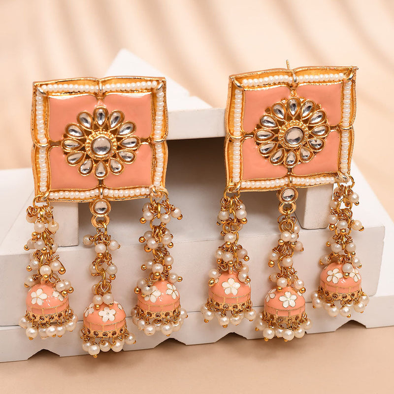 Shagna Gold Plated Kundan Stone And Meenakari Jhumki Earrings