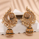 Shagna Gold Plated Kundan Stone And Meenakari Jhumki Earrings