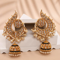 Shagna Gold Plated Kundan Stone And Meenakari Jhumki Earrings