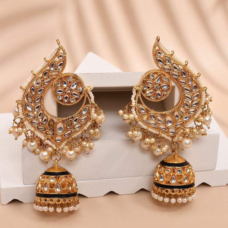 Shagna Gold Plated Kundan Stone And Meenakari Jhumki Earrings