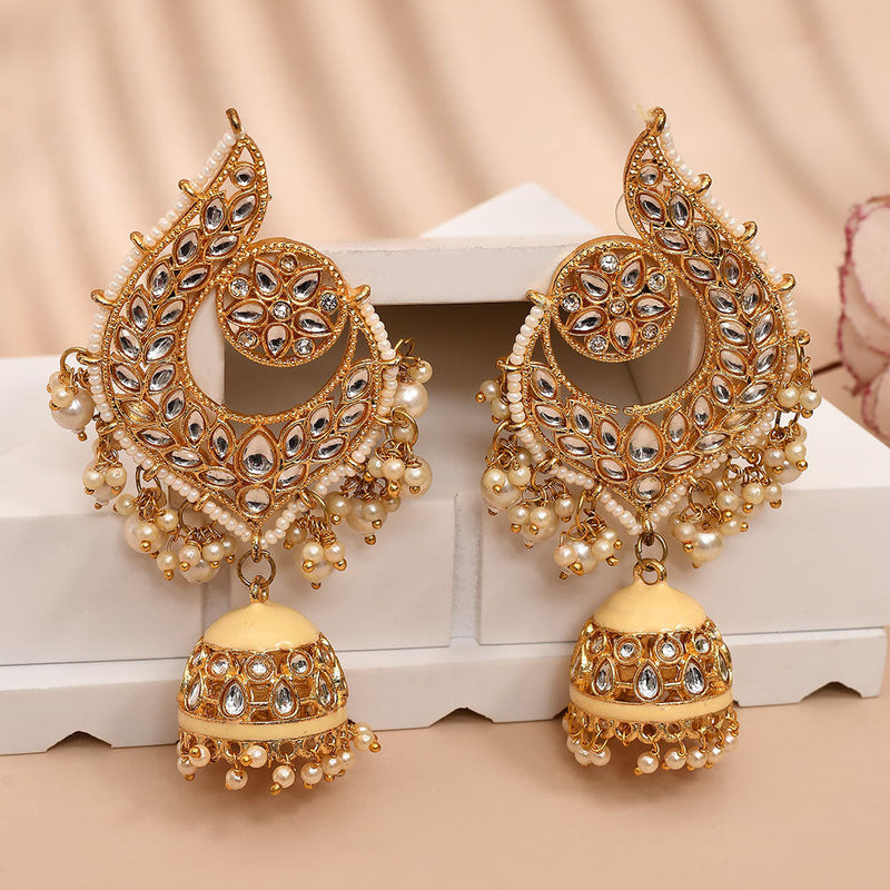 Shagna Gold Plated Kundan Stone And Meenakari Jhumki Earrings