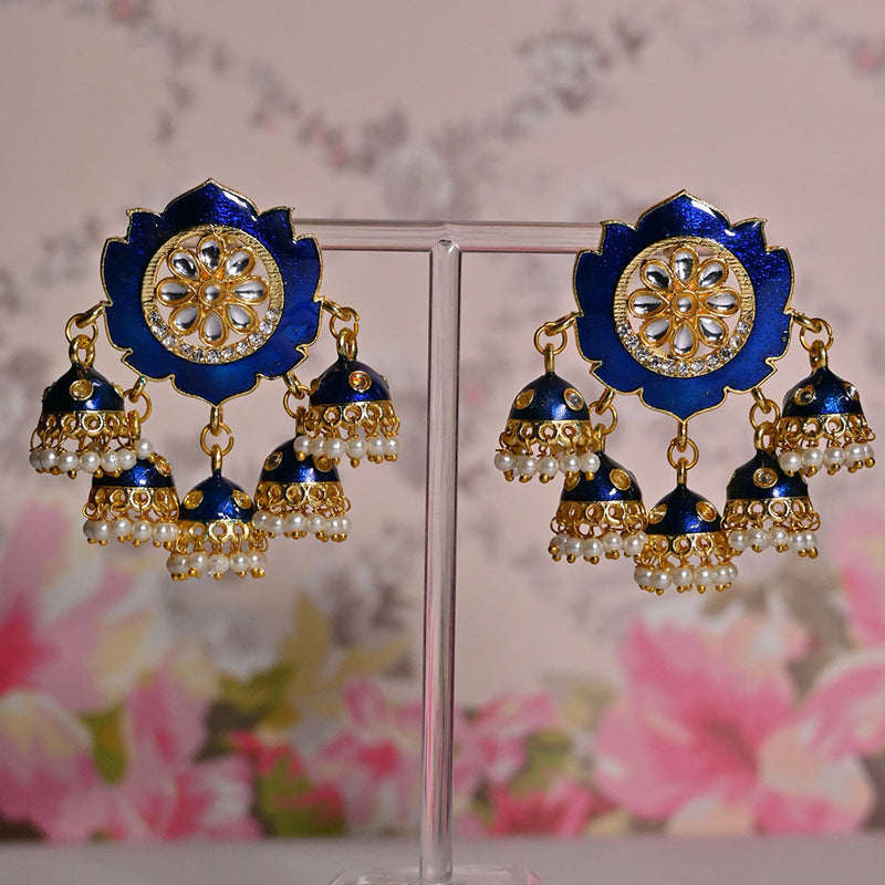 Shagna Gold Plated Kundan Stone And Meenakari Jhumki Earrings