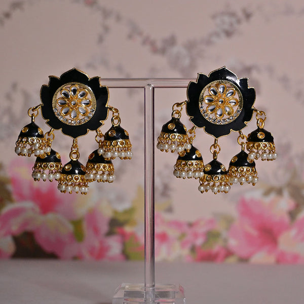 Shagna Gold Plated Kundan Stone And Meenakari Jhumki Earrings