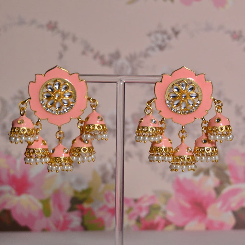 Shagna Gold Plated Kundan Stone And Meenakari Jhumki Earrings