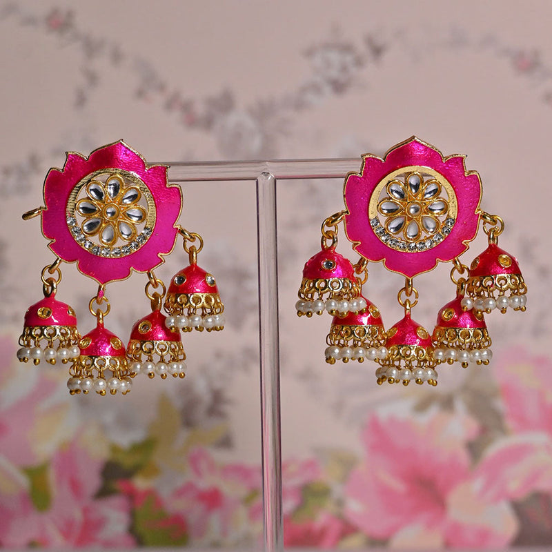 Shagna Gold Plated Kundan Stone And Meenakari Jhumki Earrings