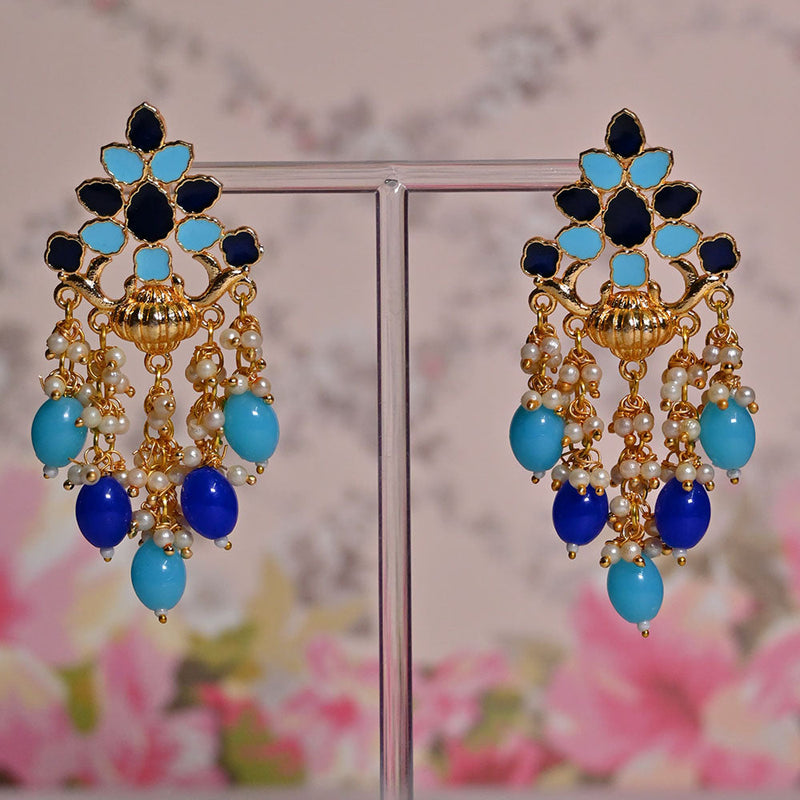 Shagna Gold Plated Meenakari And Pearls Dangler Earrings