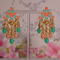 Shagna Gold Plated Meenakari And Pearls Dangler Earrings